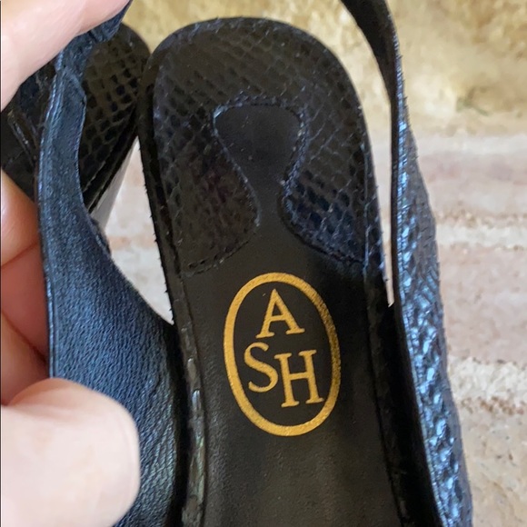 Ash 38 7.5  8 Black Snake Platform Heels - Picture 5 of 8